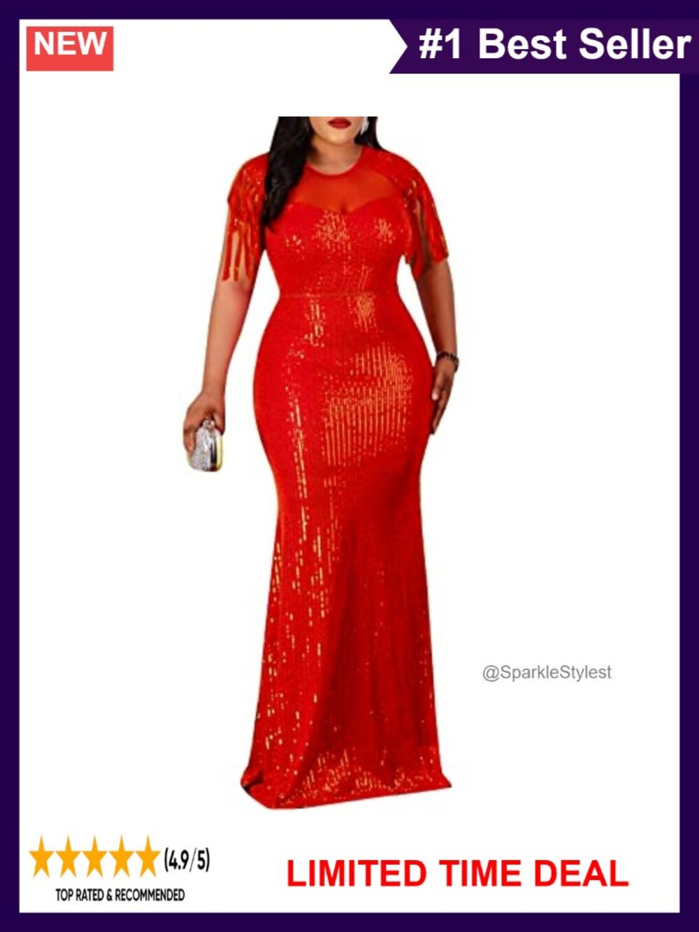 Cololura Sequin Tassel Mesh Bodycon Maxi Dress Formal Evening Gown